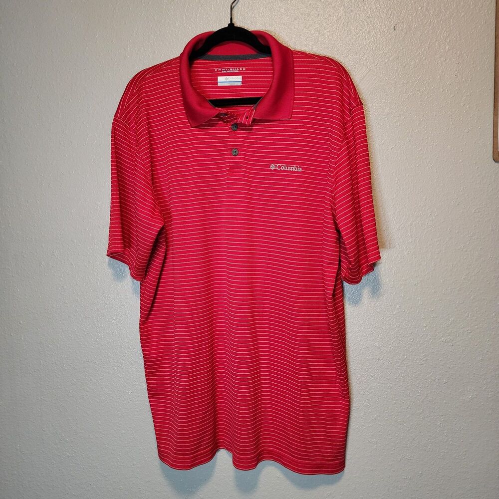 Columbia Omni Shade Polo Shirt Mens Large Tall Red White Stripe Golf Performance